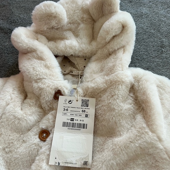 New Zara Baby Boy Girl Super Soft Cozy Coverall Suit Faux Fur Bearsuit White 3-6 - Picture 4 of 8